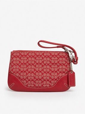 VTG 2004 Coach Red Signature Canvas Wristlet with Leather Trim Y2K